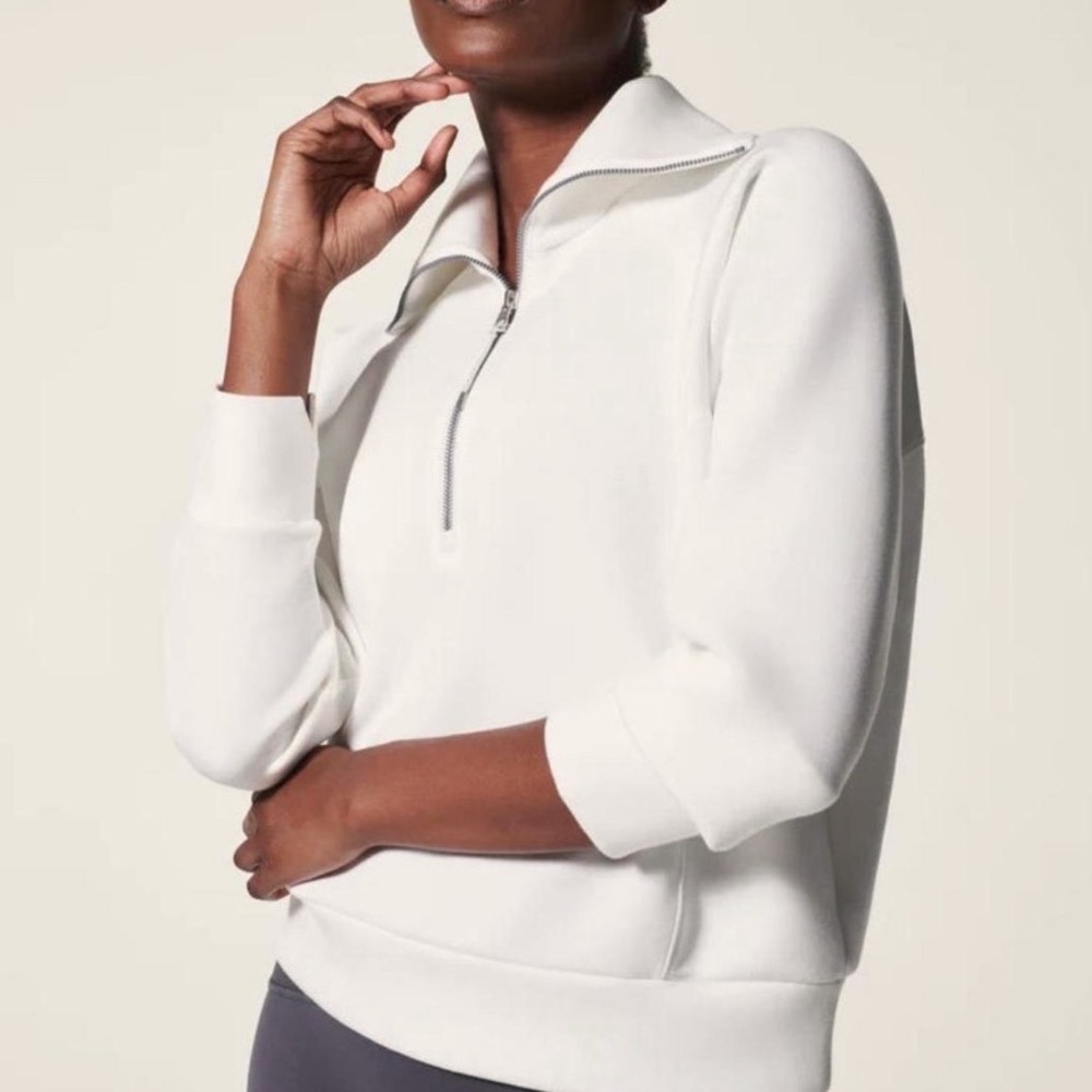 SPANX White Quarter-Zip Sweatshirt